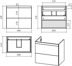 Misty Тумба с раковиной Атлантик 70 2 ящика подвесная серый камень – фотография-3